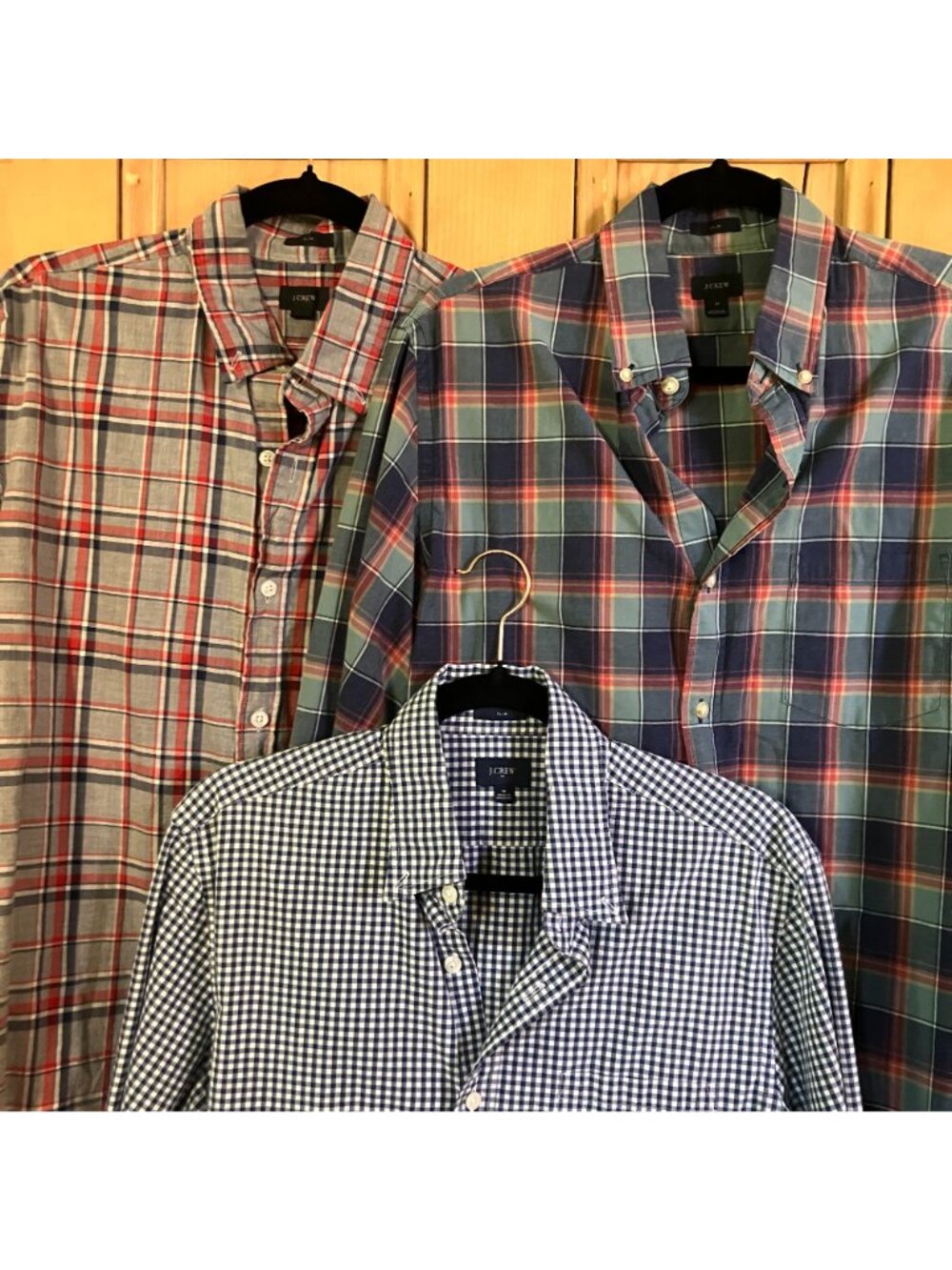 J.Crew Mens Vintage Y2K (3 SET) Slim Fit Check Plaid Shirts Medium Blue SP EXC - Picture 2 of 12